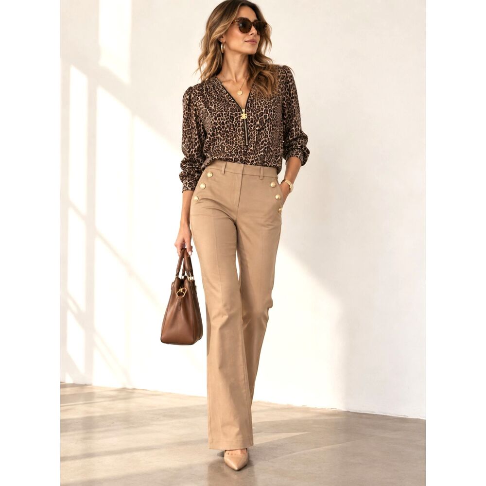NWT Jules & Leopold Bootcut Pants XS Tan Camel Gold Button Pull On Stretch